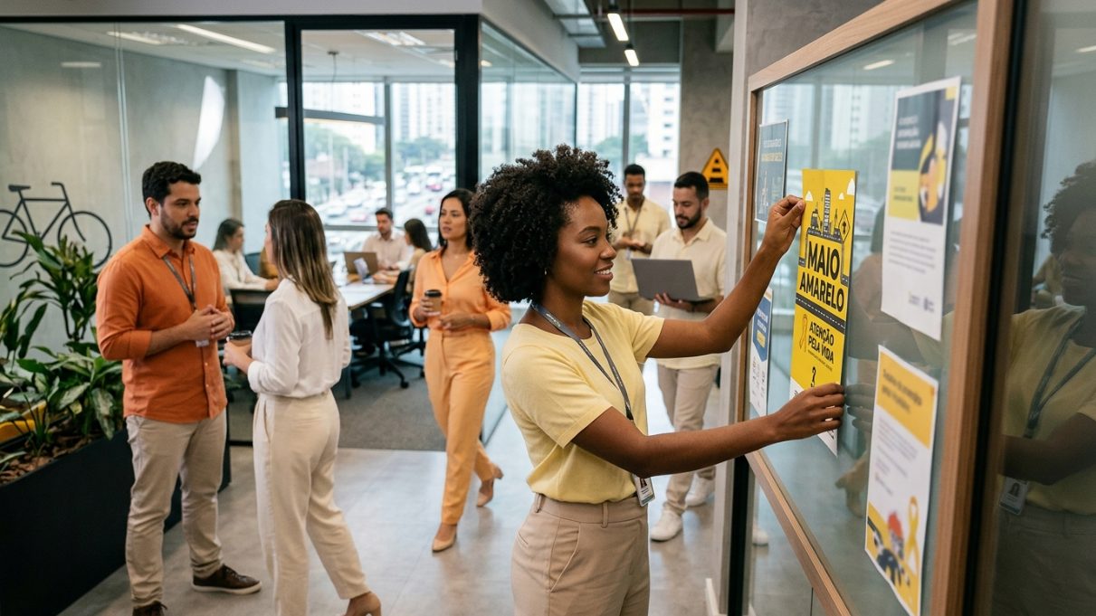 Maio Amarelo nas empresas durante campanha de conscientização no ambiente corporativo